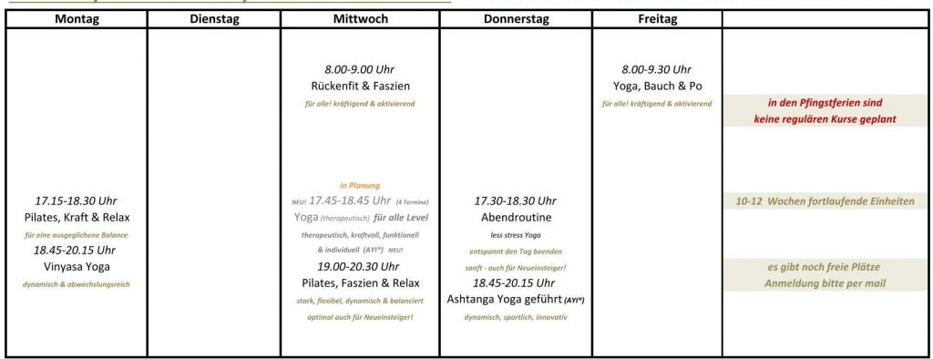 Stundenplan 20.4. bis 31.7.2026